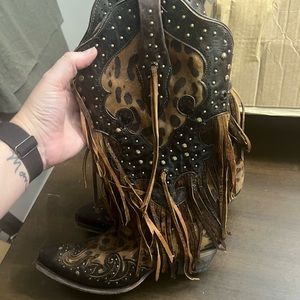 Corral Women's Honey Goat Overlay Studs Fringe A3618 Boot - Size 10,